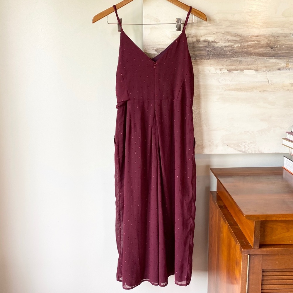 Everly Wine Sleeveless Wrap Crop Flowy Jumpsuit - Picture 2 of 8